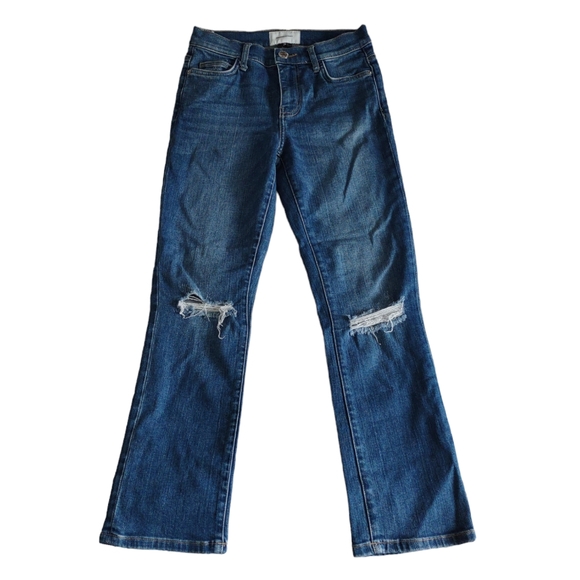 Current/Elliott Size 25 Joey High Rise Straight Destroyed Knee Modal Blend Jeans - Picture 1 of 12